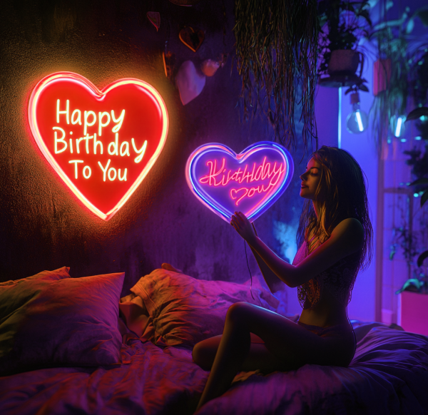 Happy Birthday Neon | LED Happy Birthday Neon | Customizable Birthday Party Neon | Celebration Bright Neon Decoration | Birthday Background Logo | Heart-shaped Birthday Gift | Customized Neon Logo | Customized LED Logo - 图片 2