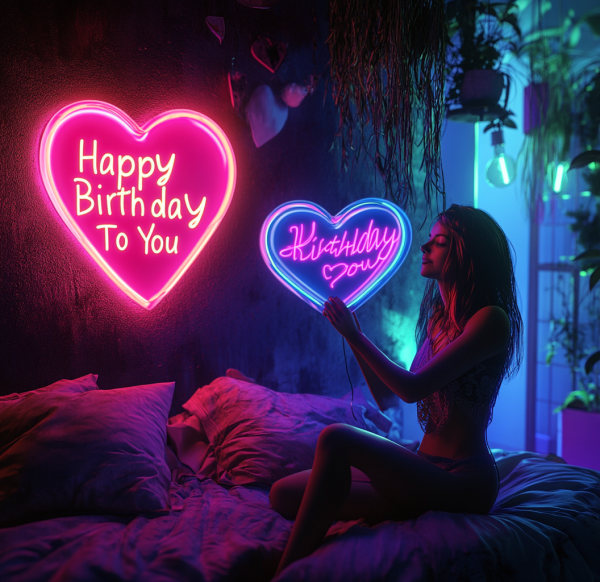 Happy Birthday Neon | LED Happy Birthday Neon | Customizable Birthday Party Neon | Celebration Bright Neon Decoration | Birthday Background Logo | Heart-shaped Birthday Gift | Customized Neon Logo | Customized LED Logo