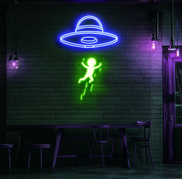 UFO Neon Sign | Alien Spaceship LED Neon Sign | Light-adjustable Space Neon Sign | For Wall UFO Neon Sign | Lighting Sign | Bedroom, Children's Space Game Room, Neon Wall Sign Decoration l Custom neon sign | Custom led sign - 图片 2