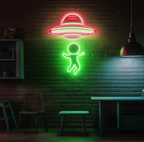 UFO Neon Logo | Wall Decoration Alien Spaceship Mountain Neon Logo | Dimmable Moon LED Neon Logo | Bedroom Lighting Logo | Children's Space Game Room Decoration | Beer Bar Nightclub Store Gift l Custom neon sign | Custom led sign - 图片 4