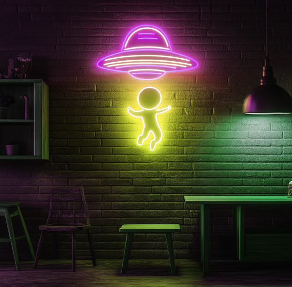 UFO Neon Logo | Wall Decoration Alien Spaceship Mountain Neon Logo | Dimmable Moon LED Neon Logo | Bedroom Lighting Logo | Children's Space Game Room Decoration | Beer Bar Nightclub Store Gift l Custom neon sign | Custom led sign - 图片 3
