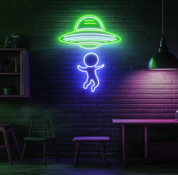 UFO Neon Logo | Wall Decoration Alien Spaceship Mountain Neon Logo | Dimmable Moon LED Neon Logo | Bedroom Lighting Logo | Children's Space Game Room Decoration | Beer Bar Nightclub Store Gift l Custom neon sign | Custom led sign - 图片 2