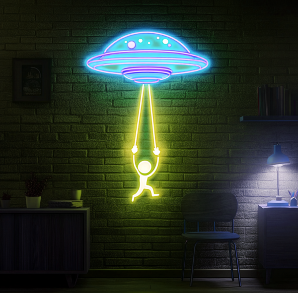 UFO neon sign | Alien neon wall decoration | Frisbee-shaped neon sign | Bedroom wall decoration | Children's room wall decoration | Children's gift | Space sign | Custom neon sign | Custom LED logo - 图片 4