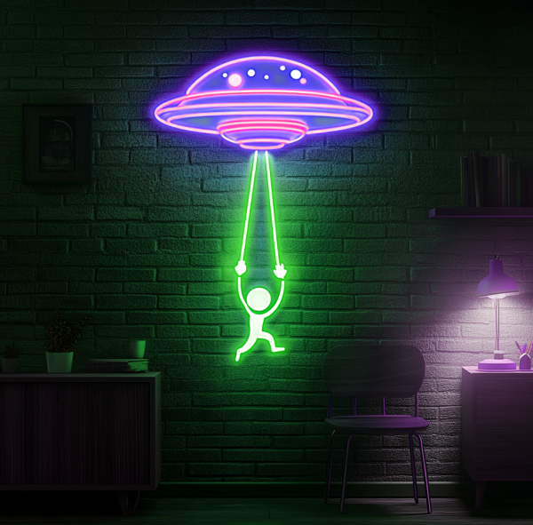 UFO neon sign | Alien neon wall decoration | Frisbee-shaped neon sign | Bedroom wall decoration | Children's room wall decoration | Children's gift | Space sign | Custom neon sign | Custom LED logo - 图片 3