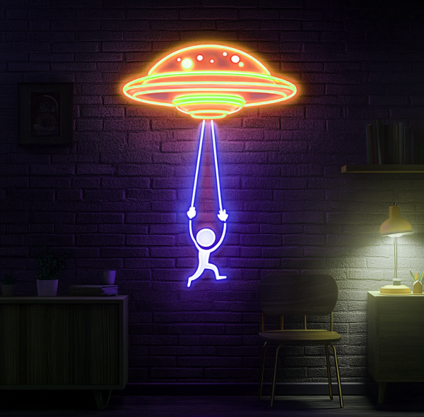 UFO neon sign | Alien neon wall decoration | Frisbee-shaped neon sign | Bedroom wall decoration | Children's room wall decoration | Children's gift | Space sign | Custom neon sign | Custom LED logo - 图片 2