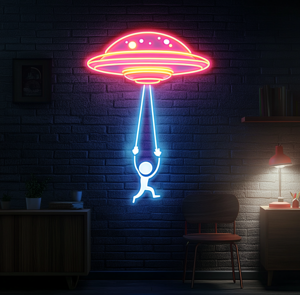 UFO neon sign | Alien neon wall decoration | Frisbee-shaped neon sign | Bedroom wall decoration | Children's room wall decoration | Children's gift | Space sign | Custom neon sign | Custom LED logo