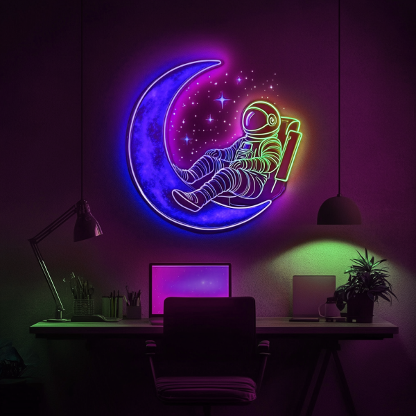 Astronaut Neon on the Moon | Astronaut LED Light on the Moon | Astronaut Decoration on the Moon | Space Fan Gift | Astronaut Art | Children and Game Room Decoration | Custom Neon Logo | Custom LED Logo - 图片 4