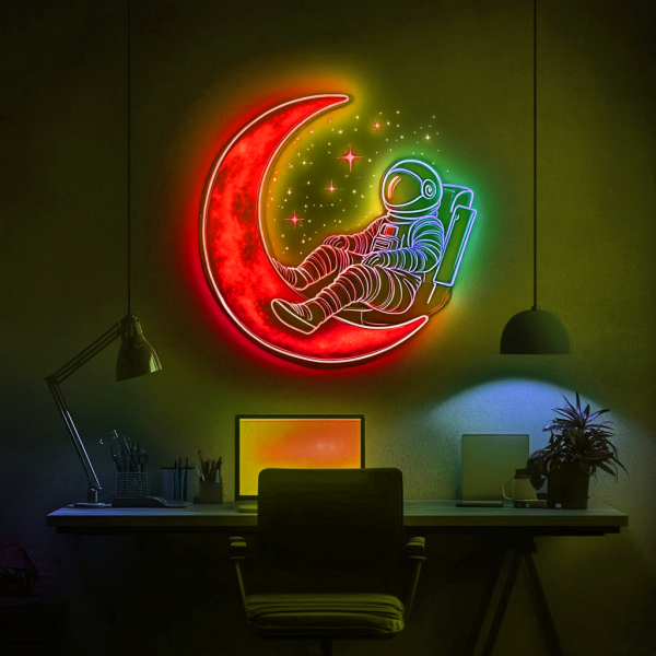 Astronaut Neon on the Moon | Astronaut LED Light on the Moon | Astronaut Decoration on the Moon | Space Fan Gift | Astronaut Art | Children and Game Room Decoration | Custom Neon Logo | Custom LED Logo - 图片 2