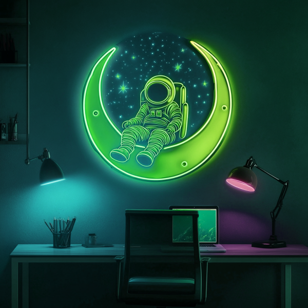 Star Star LED Decorative Light | Astronaut Sitting on the Moon Creative Decorative Neon | Creative Home Lighting | Suitable for Bedrooms, Game Rooms and Offices | Custom Neon Signs | Custom LED Signs - 图片 3