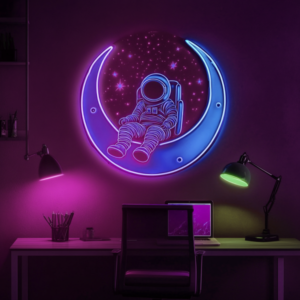 Star Star LED Decorative Light | Astronaut Sitting on the Moon Creative Decorative Neon | Creative Home Lighting | Suitable for Bedrooms, Game Rooms and Offices | Custom Neon Signs | Custom LED Signs - 图片 2