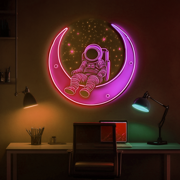 Star Star LED Decorative Light | Astronaut Sitting on the Moon Creative Decorative Neon | Creative Home Lighting | Suitable for Bedrooms, Game Rooms and Offices | Custom Neon Signs | Custom LED Signs - 图片 4