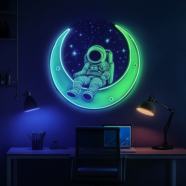 Star Star LED Decorative Light | Astronaut Sitting on the Moon Creative Decorative Neon | Creative Home Lighting | Suitable for Bedrooms, Game Rooms and Offices | Custom Neon Signs | Custom LED Signs