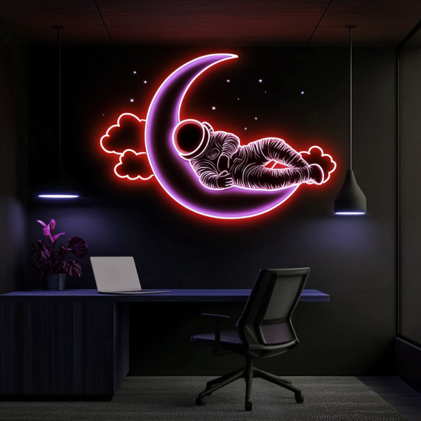 Custom Neon Astronaut Art Neon Decoration | Astronaut Lying on the Moon Neon Sign | Astronomical Neon Sign | Moon Neon Decoration | Handmade Bedroom Neon Decoration | Custom Neon Sign | Custom LED Sign - 图片 4