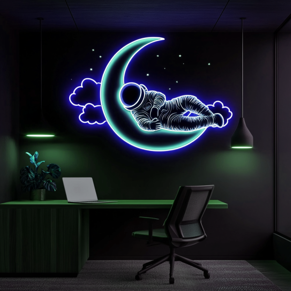 Custom Neon Astronaut Art Neon Decoration | Astronaut Lying on the Moon Neon Sign | Astronomical Neon Sign | Moon Neon Decoration | Handmade Bedroom Neon Decoration | Custom Neon Sign | Custom LED Sign - 图片 3