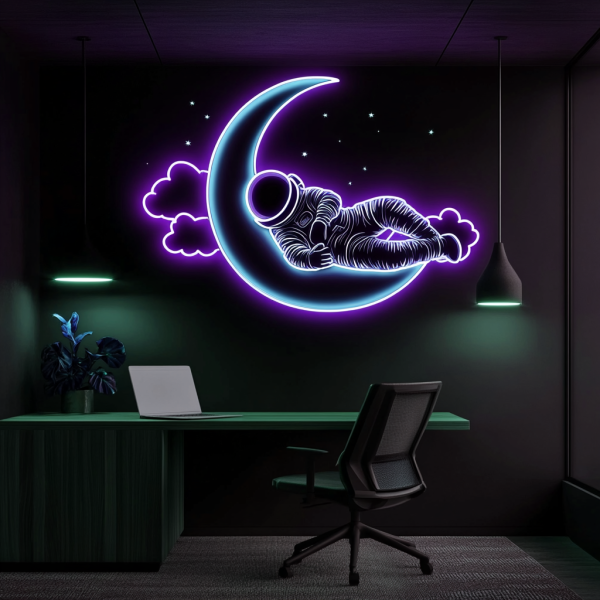 Custom Neon Astronaut Art Neon Decoration | Astronaut Lying on the Moon Neon Sign | Astronomical Neon Sign | Moon Neon Decoration | Handmade Bedroom Neon Decoration | Custom Neon Sign | Custom LED Sign - 图片 2