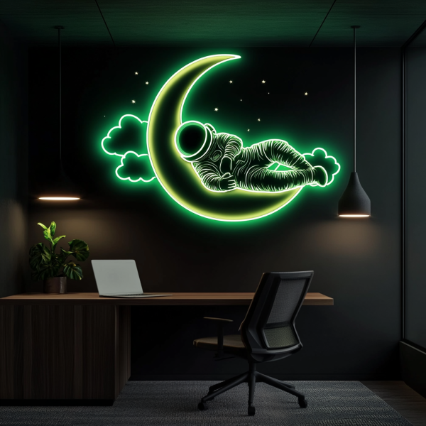 Custom Neon Astronaut Art Neon Decoration | Astronaut Lying on the Moon Neon Sign | Astronomical Neon Sign | Moon Neon Decoration | Handmade Bedroom Neon Decoration | Custom Neon Sign | Custom LED Sign