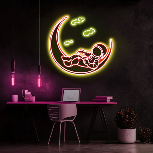 Romantic Celestial Neons with New Moons and Clouds | Very Suitable for Decoration in Bedrooms or Nursery | Astronaut Neons | Custom Neon Signs | Custom LED Signs - 图片 4