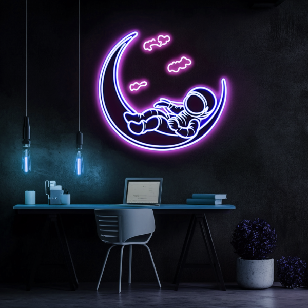 Romantic Celestial Neons with New Moons and Clouds | Very Suitable for Decoration in Bedrooms or Nursery | Astronaut Neons | Custom Neon Signs | Custom LED Signs - 图片 3