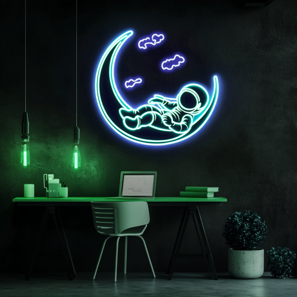 Romantic Celestial Neons with New Moons and Clouds | Very Suitable for Decoration in Bedrooms or Nursery | Astronaut Neons | Custom Neon Signs | Custom LED Signs