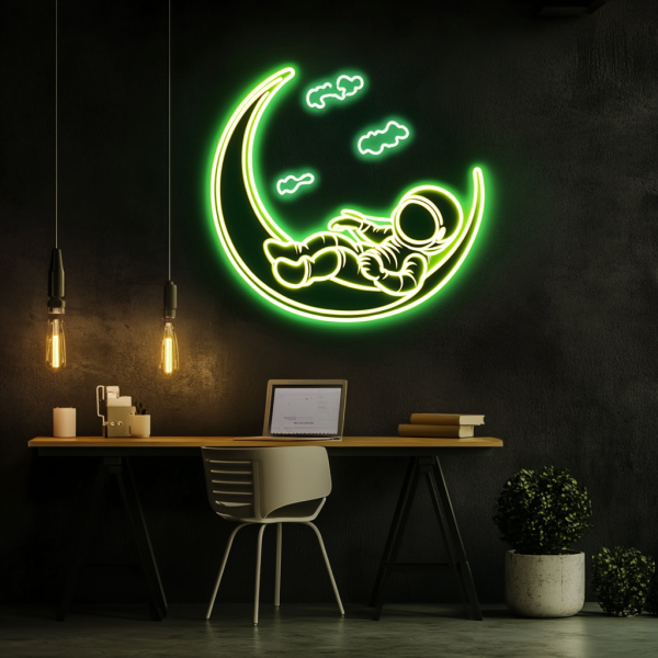 Romantic Celestial Neons with New Moons and Clouds | Very Suitable for Decoration in Bedrooms or Nursery | Astronaut Neons | Custom Neon Signs | Custom LED Signs - 图片 2