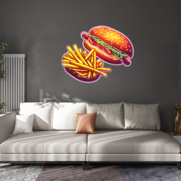 Creative Neon Light | Delicious Burger | Big Burger with Ham and Fresh Vegetables and French Fries | Enjoy every bite | Stylized LED Light | Restaurant, Kitchen, Party Decoration | Custom Neon Logo | Custom LED Logo - 图片 3