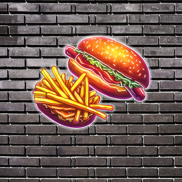 Creative Neon Light | Delicious Burger | Big Burger with Ham and Fresh Vegetables and French Fries | Enjoy every bite | Stylized LED Light | Restaurant, Kitchen, Party Decoration | Custom Neon Logo | Custom LED Logo - 图片 4