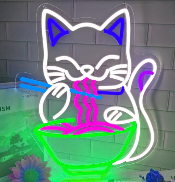 Custom Cat Eating Noodle Neon Light | Cat Eating Ramen LED Light | Cat Neon Light | Ramen LED Light | Restaurant Wall Art | Restaurant Decoration | Custom neon sign | custom led sign - 图片 2