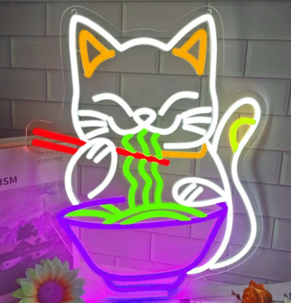Custom Cat Eating Noodle Neon Light | Cat Eating Ramen LED Light | Cat Neon Light | Ramen LED Light | Restaurant Wall Art | Restaurant Decoration | Custom neon sign | custom led sign - 图片 3
