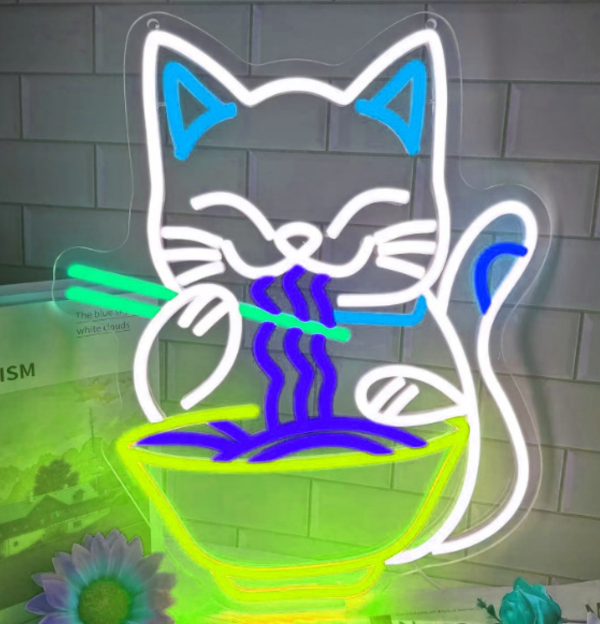 Custom Cat Eating Noodle Neon Light | Cat Eating Ramen LED Light | Cat Neon Light | Ramen LED Light | Restaurant Wall Art | Restaurant Decoration | Custom neon sign | custom led sign - 图片 4
