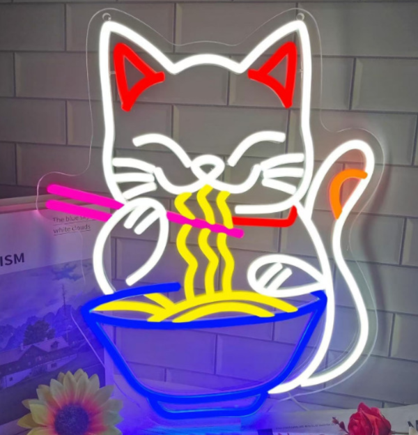 Custom Cat Eating Noodle Neon Light | Cat Eating Ramen LED Light | Cat Neon Light | Ramen LED Light | Restaurant Wall Art | Restaurant Decoration | Custom neon sign | custom led sign