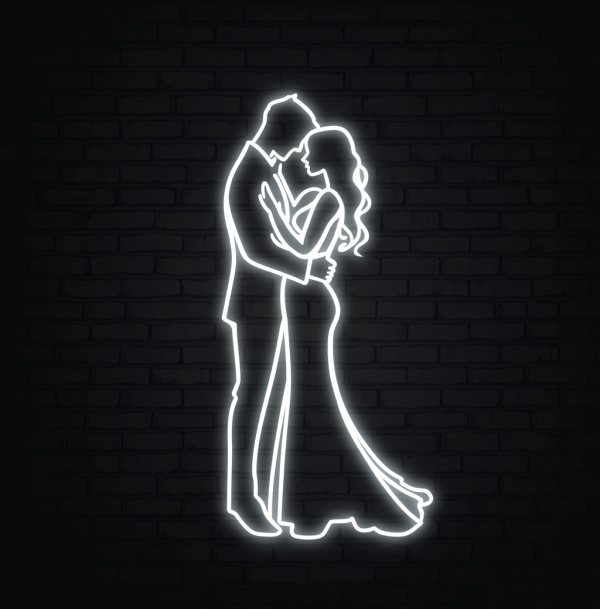 Pure White Wedding Neon Light | Bride and Groom Warm Embrace Light Theme | Fantasy White Wedding Atmosphere | Custom neon sign | Custom led sign