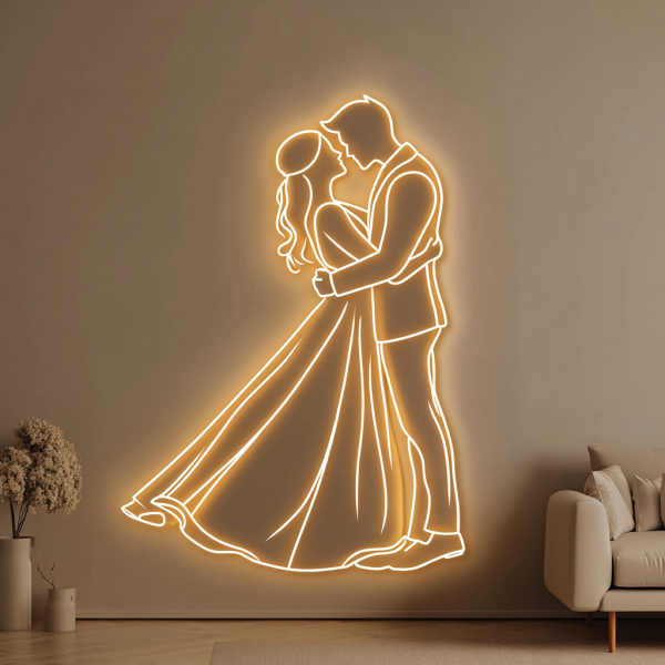 Romantic bride and groom embrace neon sign | LED wedding decoration light | Perfect wedding atmosphere light | Suitable for families and wedding venues | Custom neon sign | Custom led sign - 图片 4
