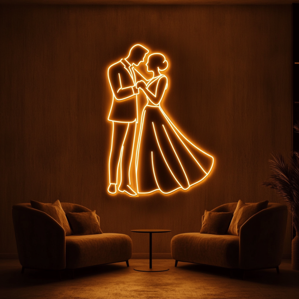 Romantic bride and groom embrace neon sign | LED wedding decoration light | Perfect wedding atmosphere light | Suitable for families and wedding venues | Custom neon sign | Custom led sign