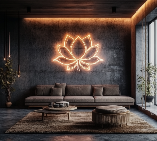 Lotus neon sign | Dimmable blue neon sign | Suitable for wall decoration | USB power purple lotus | LED lighting sign | Suitable for bedroom | Yoga room | Game room l Custom neon sign | Custom led sign