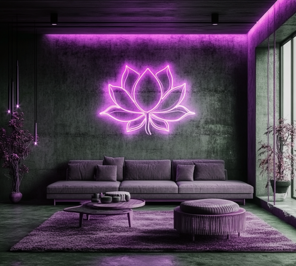 Lotus neon sign | Dimmable blue neon sign | Suitable for wall decoration | USB power purple lotus | LED lighting sign | Suitable for bedroom | Yoga room | Game room l Custom neon sign | Custom led sign - 图片 2