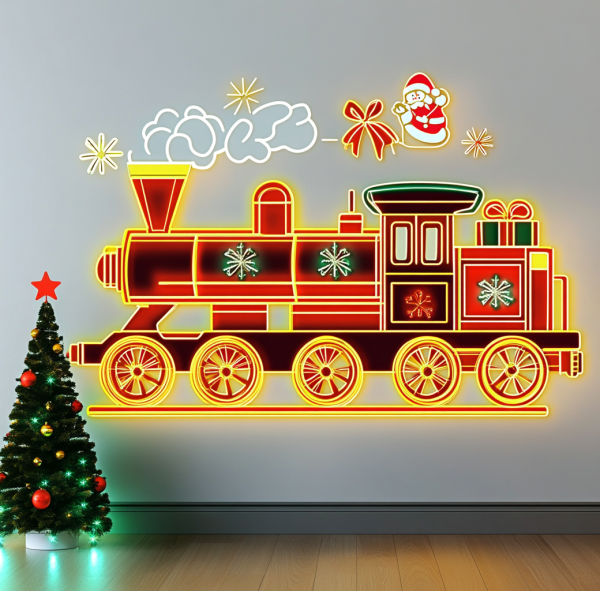 Santa Claus Red Train LED Lights Neon - Full of Christmas Gifts | With Green Christmas Tree | Perfect Holiday Decoration | Custom neon sign | Custom led sign - 图片 2