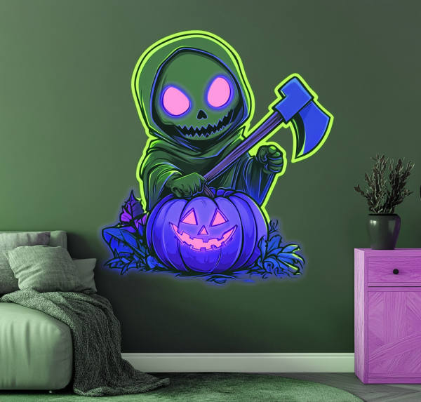 Halloween Ghost Neon | Ghost Neon Light Holding an Axe and Stepping on Pumpkin | Halloween Ghost Neon Light | Horror Ghost Neon Light | Ghost LED Neon Light | Custom Neon Logo | Custom LED Logo - 图片 2