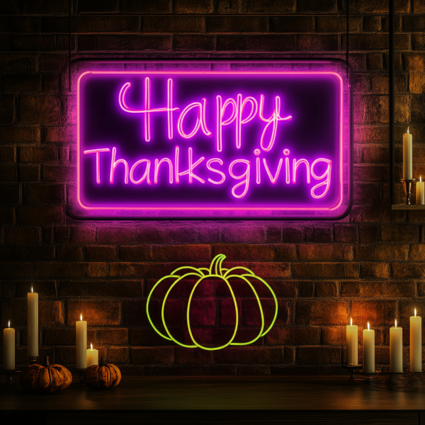 Happy Thanksgiving Neon Pumpkin Logo - Bright Pumpkin Light Suitable for Holiday Home Decoration | Ideal for Holiday Dinner and Party Decoration | Custom neon sign | Custom led sign - 图片 4