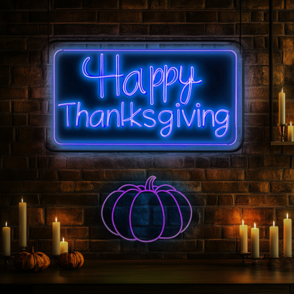 Happy Thanksgiving Neon Pumpkin Logo - Bright Pumpkin Light Suitable for Holiday Home Decoration | Ideal for Holiday Dinner and Party Decoration | Custom neon sign | Custom led sign - 图片 2