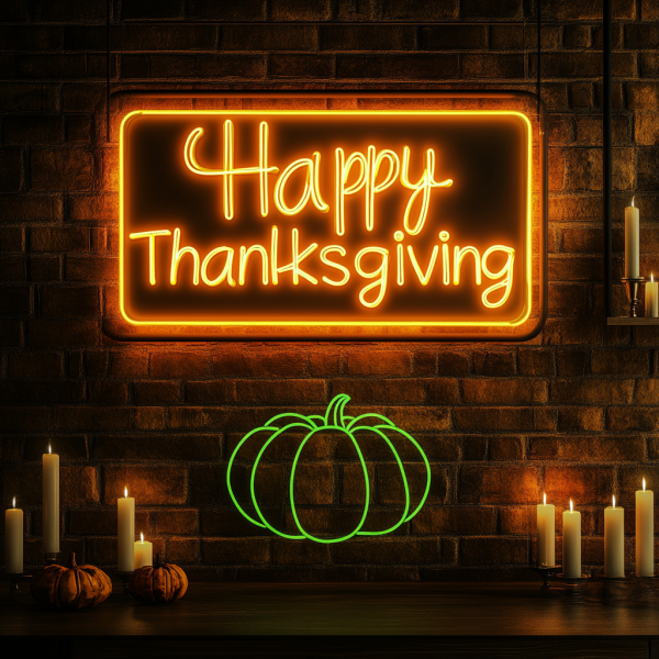 Happy Thanksgiving Neon Pumpkin Logo - Bright Pumpkin Light Suitable for Holiday Home Decoration | Ideal for Holiday Dinner and Party Decoration | Custom neon sign | Custom led sign