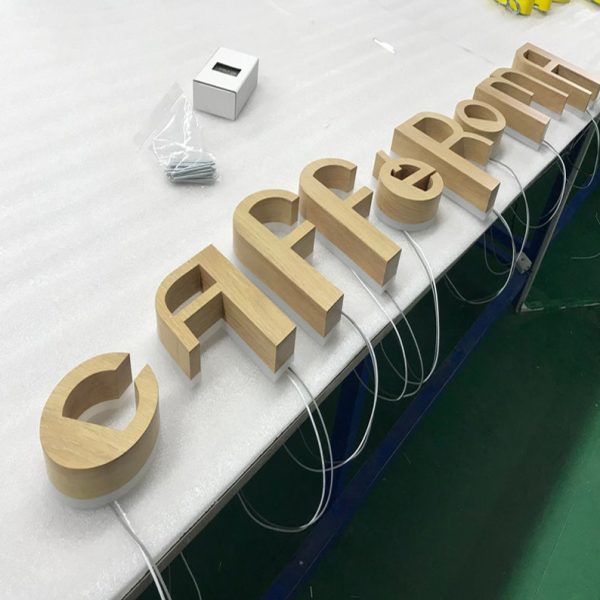Customized 3D wooden backlit signage | Commercial logo 3D letter backlit signage | Thermal transfer printing wood grain 3D metal letter lamp - 图片 2