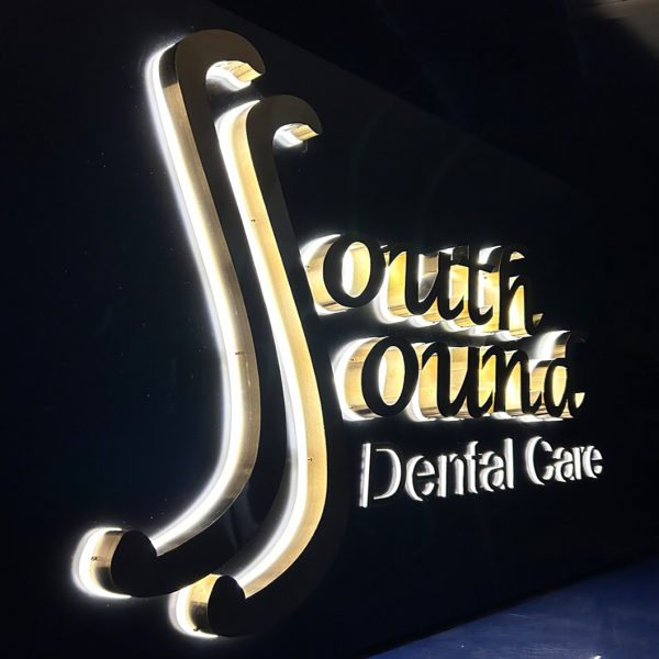 3D backlit signage | customized outdoor logo | lighting signage 3D brushed metal characters | 3D commercial signage | 3D customized office signage | 3D led signage | 3D led signage