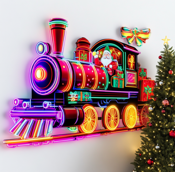 hristmas Train Neon | Christmas Element Steam Locomotive Neon Light | Christmas Light Decoration | Christmas Gift | Christmas Decoration Room | UV Print Christmas Day Neon Sign | Custom neon sign | Custom led sign - 图片 3