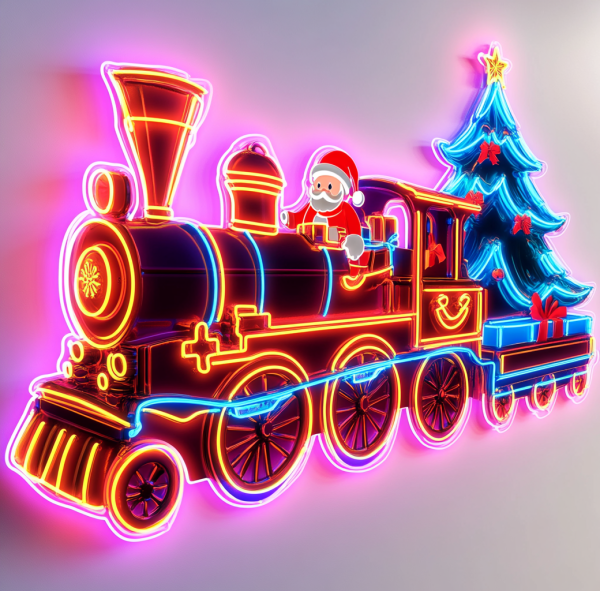 hristmas Train Neon | Christmas Element Steam Locomotive Neon Light | Christmas Light Decoration | Christmas Gift | Christmas Decoration Room | UV Print Christmas Day Neon Sign | Custom neon sign | Custom led sign