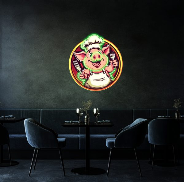 Pig neon sign holding a fork in both hands | Customized pig mascot name | Used for barbecue badge artwork LED neon | Pork barbecue logo artwork | LED neon sign | Barbecue neon sign customization | Restaurant neon sign barbecue pig | LED barbecue neon Rainbow lamp sign | Custom neon sign | Custom led sign - 图片 2
