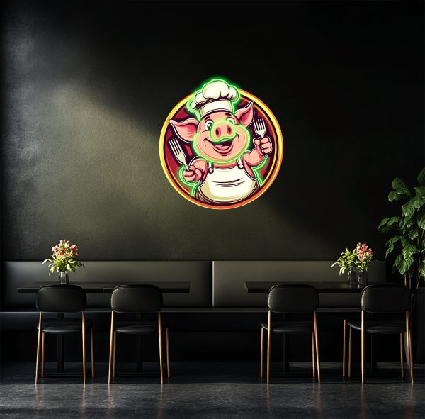 Pig neon sign holding a fork in both hands | Customized pig mascot name | Used for barbecue badge artwork LED neon | Pork barbecue logo artwork | LED neon sign | Barbecue neon sign customization | Restaurant neon sign barbecue pig | LED barbecue neon Rainbow lamp sign | Custom neon sign | Custom led sign - 图片 3