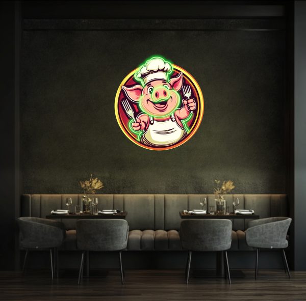 Pig neon sign holding a fork in both hands | Customized pig mascot name | Used for barbecue badge artwork LED neon | Pork barbecue logo artwork | LED neon sign | Barbecue neon sign customization | Restaurant neon sign barbecue pig | LED barbecue neon Rainbow lamp sign | Custom neon sign | Custom led sign - 图片 4