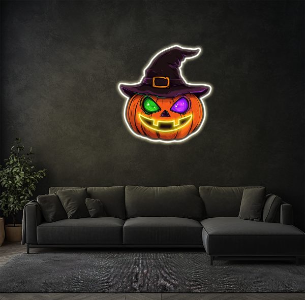 LED neon with a strange hat with pumpkin lights | The perfect choice to add a festive atmosphere to your Halloween decoration | Pumpkin neon | Halloween pumpkin neon | Halloween party decoration | Home decoration | Halloween gift | Pumpkin decoration personalized gift | Custom neon sign | Custom led sign