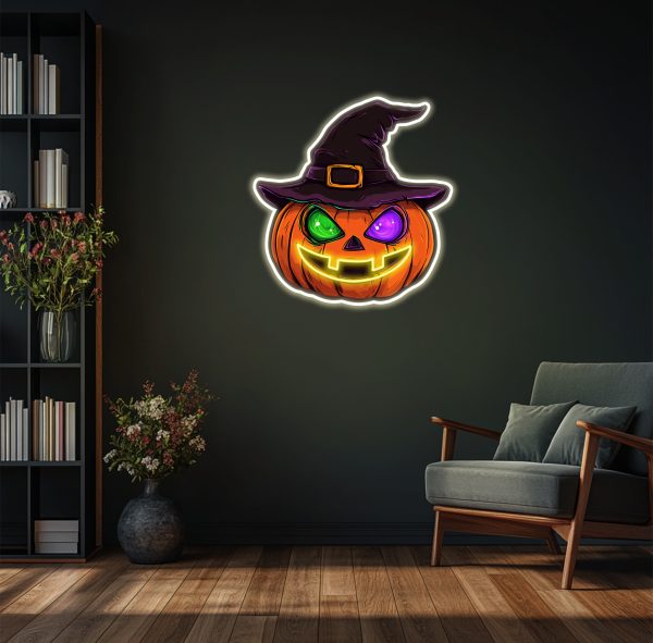 LED neon with a strange hat with pumpkin lights | The perfect choice to add a festive atmosphere to your Halloween decoration | Pumpkin neon | Halloween pumpkin neon | Halloween party decoration | Home decoration | Halloween gift | Pumpkin decoration personalized gift | Custom neon sign | Custom led sign - 图片 3