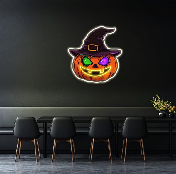 LED neon with a strange hat with pumpkin lights | The perfect choice to add a festive atmosphere to your Halloween decoration | Pumpkin neon | Halloween pumpkin neon | Halloween party decoration | Home decoration | Halloween gift | Pumpkin decoration personalized gift | Custom neon sign | Custom led sign - 图片 4